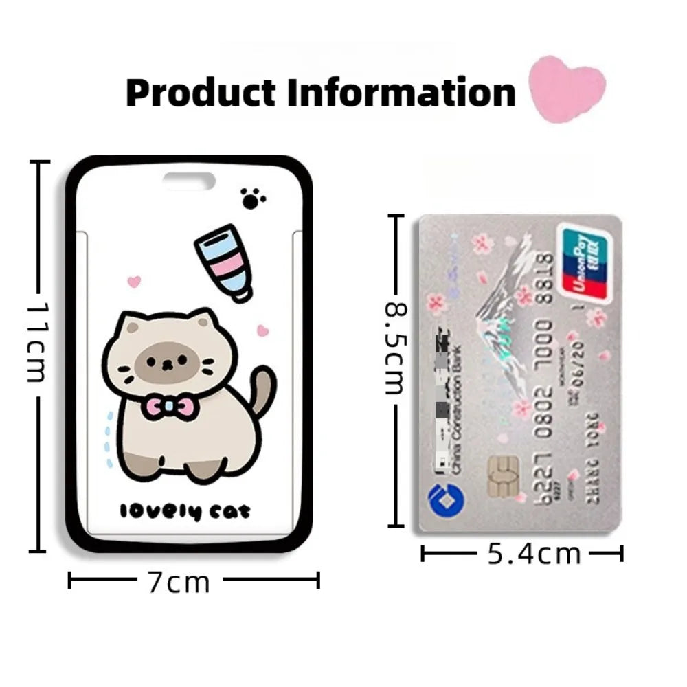 Cute Kitten Card Cover Student Cartoon ABS Sliding Card Bag Campus Card Meal Card Access Control Card Protective Case No Lanyard Peaceful Pleasures Health and Wellness