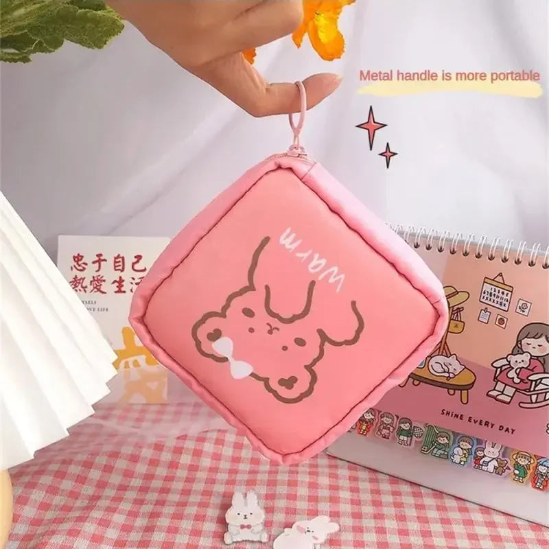 Women Sanitary Napkin Tampon Storage Bag Cartoon Pattern Portable Waterproof Organizer Pouch Napkin Bag Ladies Makeup Small Bag Peaceful Pleasures Health and Wellness