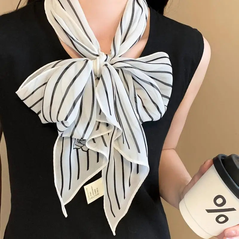 Striped Silk-Blend Scarf – Neck, Head & Hair Accessory for Women