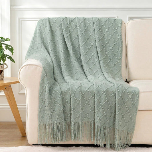 Battilo Plaid Knitted Throw Blanket Soft Woven Throws Sofa Blanket Bedspread On The Bed Green Decorative Blankets Spring Decor Peaceful Pleasures Health and Wellness