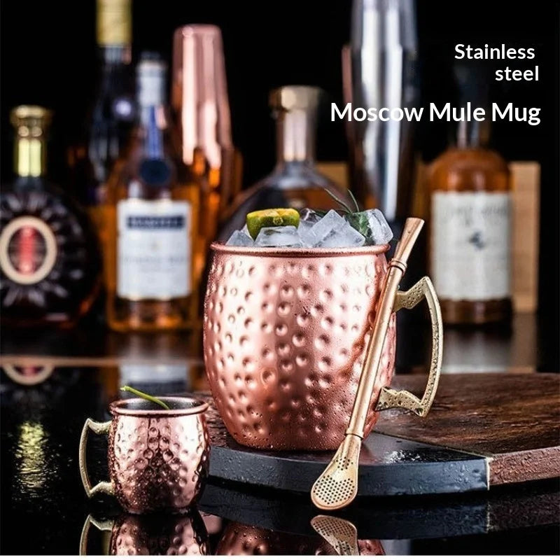 New Stainless Steel Moscow Mule Beer Mugs Metal Copper Plated Hammered Anti-fall Beer Mug Cocktai Mugs Bar Banquet Drink Mugs Peaceful Pleasures Health and Wellness