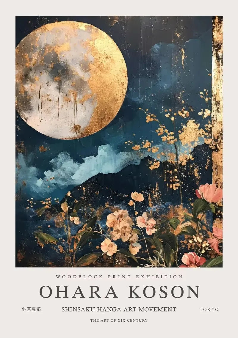William Morris Whale & Peacock Retro Sunset Canvas Wall Art