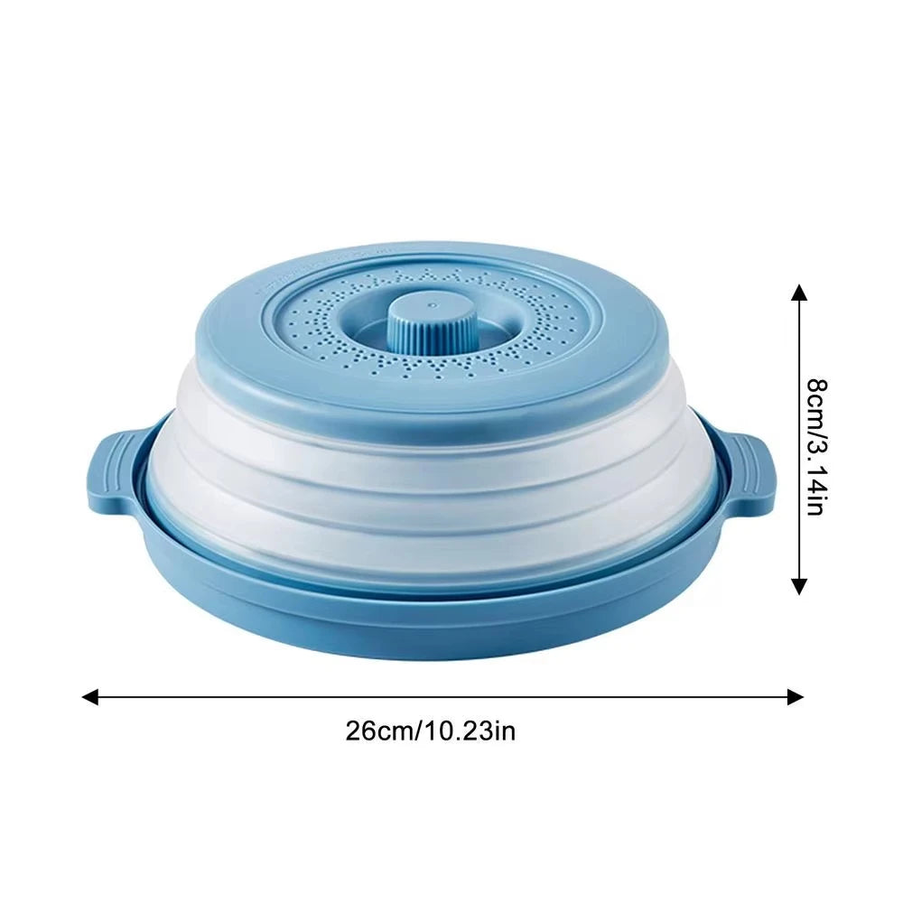 10.2 Inch Microwave Plate Cover 2 in 1 Cover As Splatter Guard Collapsible Lid for Plate Dish Bowl Multi-Purpose Kitchen Gadget Peaceful Pleasures Health and Wellness blue-With bottom