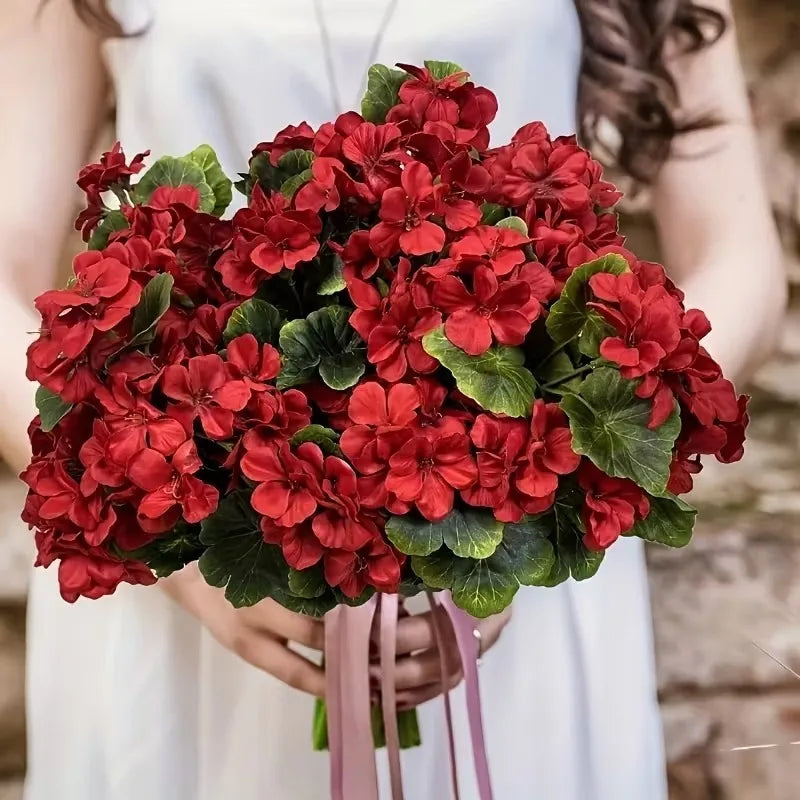 Silk Begonia Geranium Artificial Flower Arrangement | Home Decor