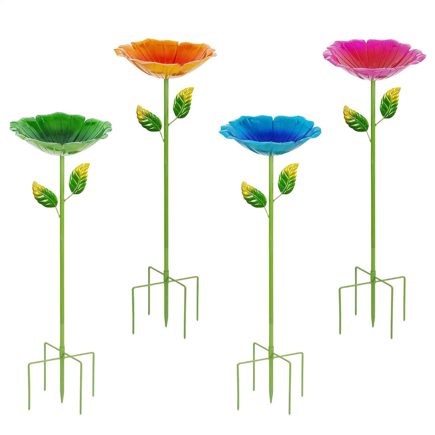 Bird Bath Flower-Shaped Colorful Metal Stakes Birdbath Outdoor Garden Bath Bowl Feeder for Yard Patio Deck Porch Backyard Peaceful Pleasures Health and Wellness