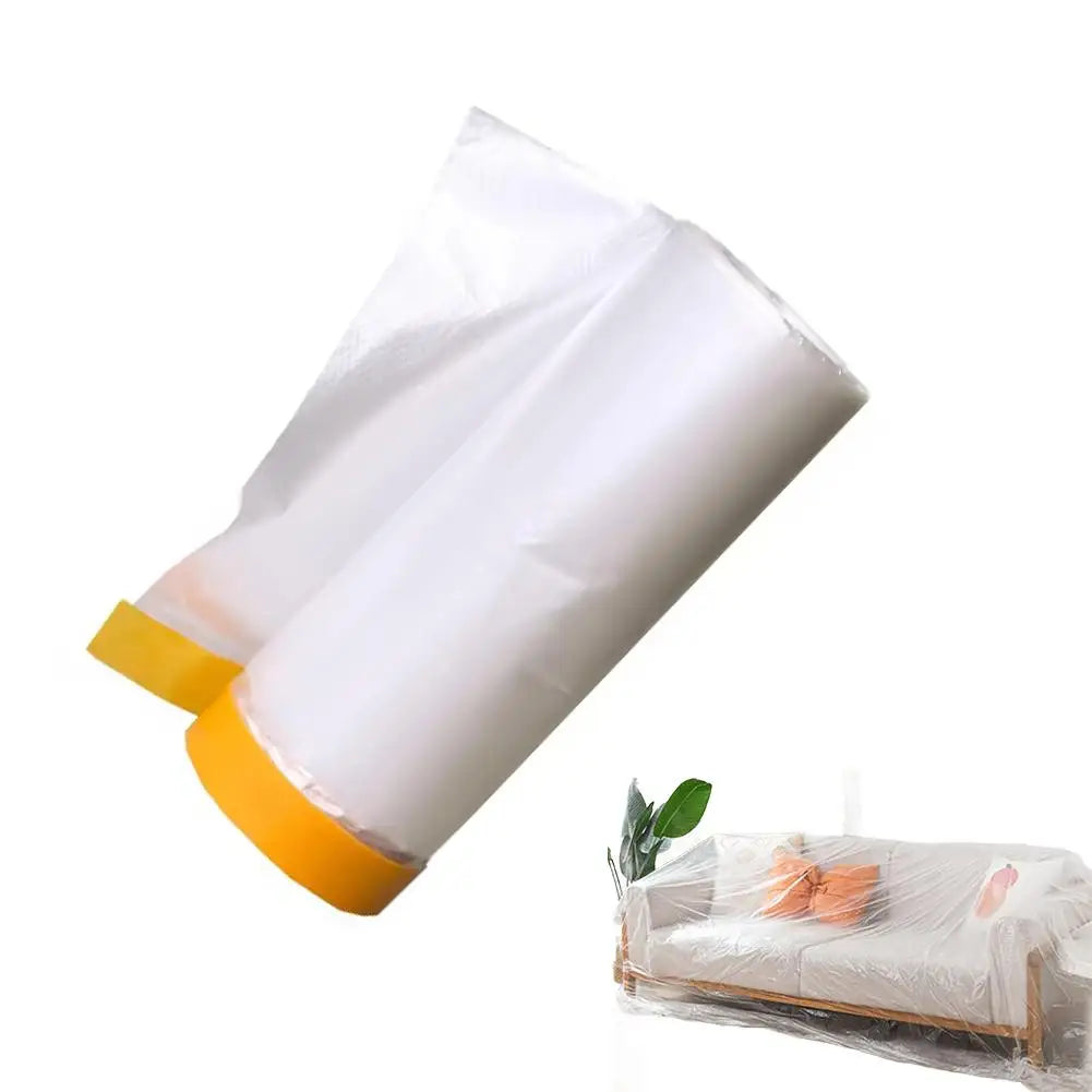 Plastic Cloth Plastic Sheeting with Masking Tape Waterproof Protective Masking Film Prevent Dust Paint for Car Furniture Floor Peaceful Pleasures Health and Wellness 55cmx20m