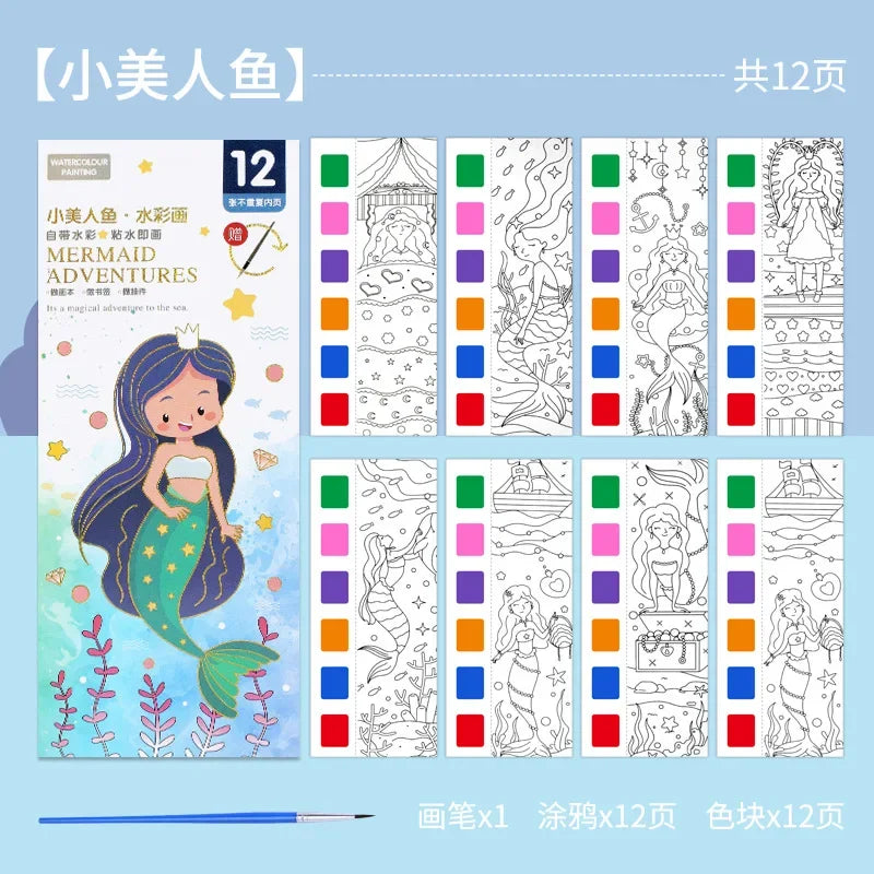12 Sheets Children Watercolor Graffiti Draw Book 3+ Year Early