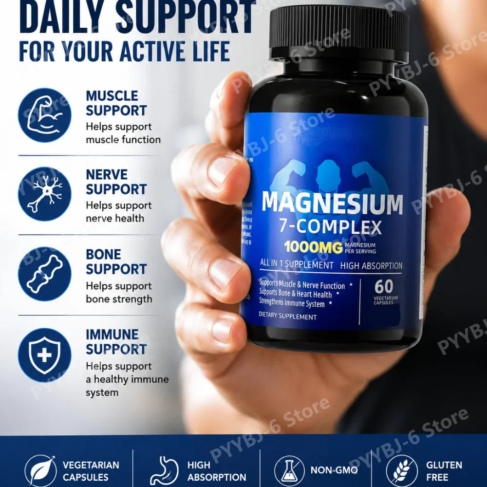 Magnesium 7 Complex 1000mg – Glycinate, Citrate, Zinc, D3 & B6 60ct
