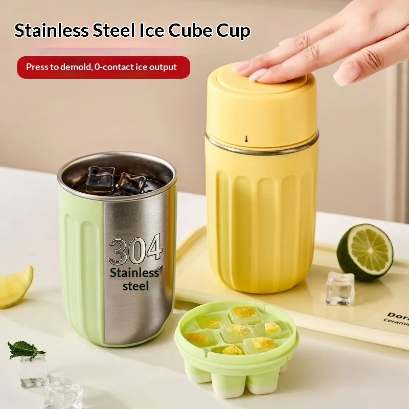 Durable Portable Ice Cube Water Bottle Touch-free Stainless Steel Ice Maker Kettle Detachable Reusable Ice Mold Hot Peaceful Pleasures Health and Wellness