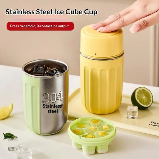 Durable Portable Ice Cube Water Bottle Touch-free Stainless Steel Ice Maker Kettle Detachable Reusable Ice Mold Hot Peaceful Pleasures Health and Wellness