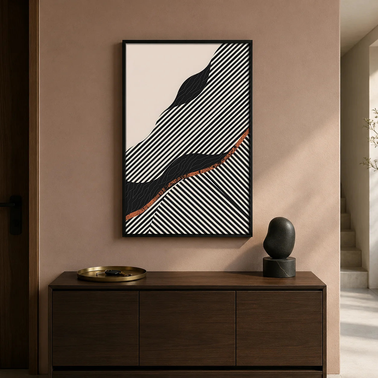 Abstract Wall Art Black and White Geometric Line Canvas Paintin Modern Style Poster Prints for Living Room Wall Decor Peaceful Pleasures Health and Wellness