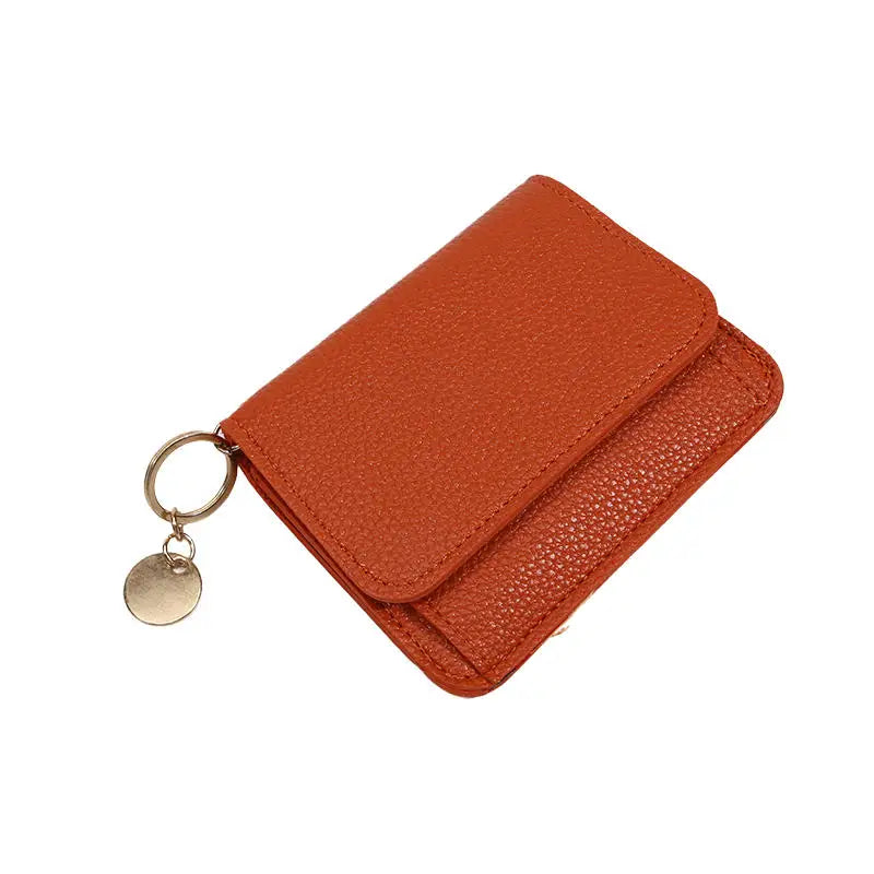 Folding Short Wallet for Women Simple Solid Color Coin Purse Credit Card Holder Cute Multifunctional Ladies Wallet Peaceful Pleasures Health and Wellness Brown