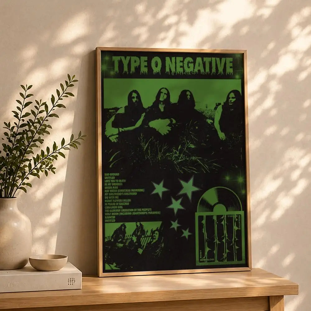 Band T-Type O NegativeS Poster HD Self Adhesive Waterproof Wall Art Ideal for Home Office Dorm Bedroom Great Gift Peaceful Pleasures Health and Wellness White9 40X50cmNoframe