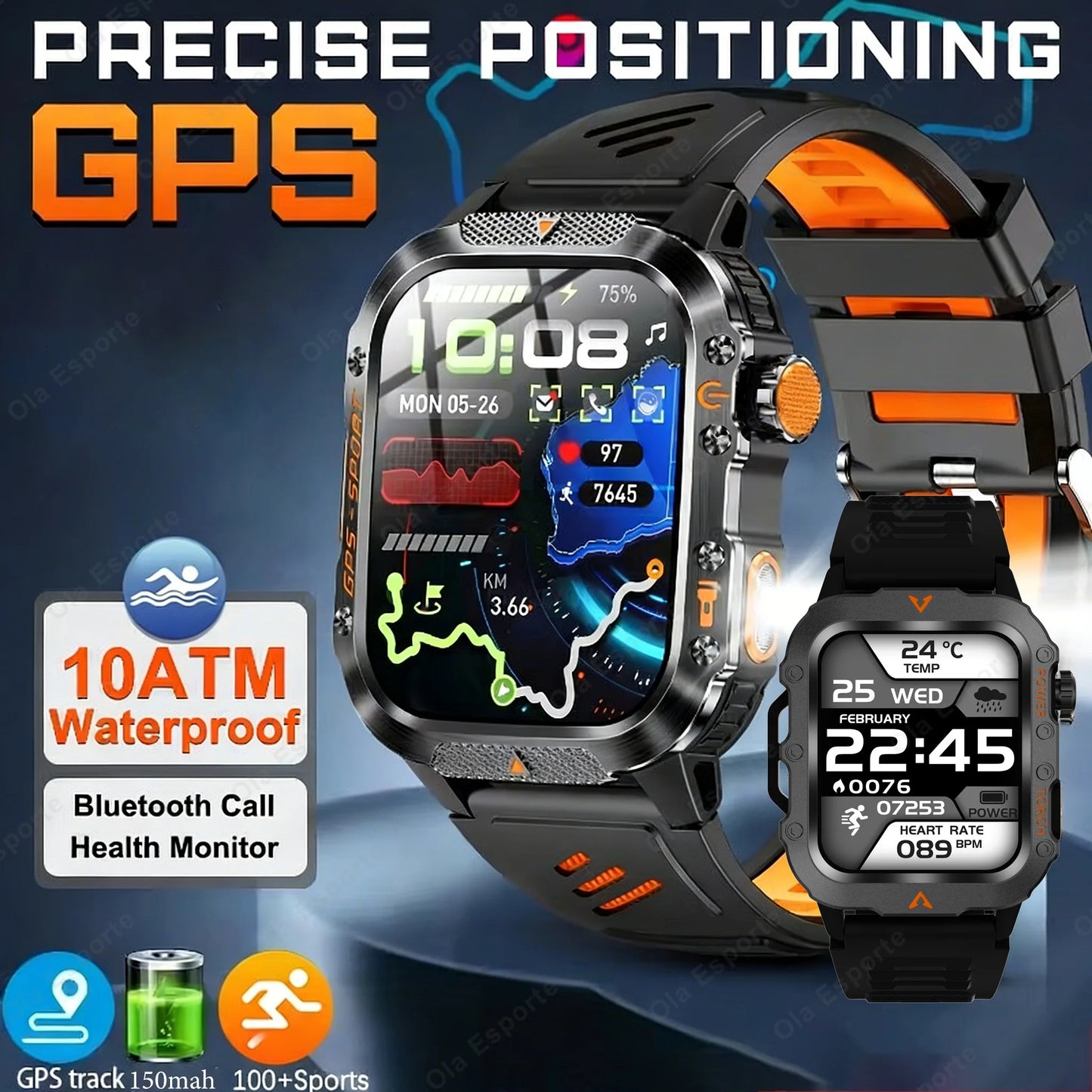 2026 New Military Smart Watch Men IP67 3ATM Waterproof Outdoor Sports Fitness GPS Tracker Health Monitor BT Call Smartwatch LS Peaceful Pleasures Health and Wellness