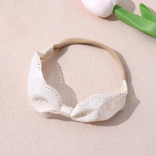 Embroidered Baby Headband – White Lace Infant Hair Ornament Baby Hair Accessory Peaceful Pleasures Health and Wellness