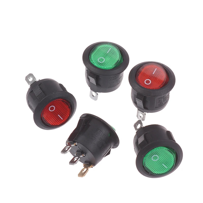 5Pcs/pack Versatile KCD1 On/Off 3-Pin 2-Position Snap 20A 12V Red Green LED Round Boat Rocker Switch With LED Small Toggle Peaceful Pleasures Health and Wellness