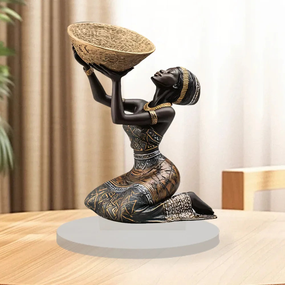 Ethnic Style African Girl Resin Ornament Creative Crafts Home Living Room Desk Vintage Collectible Craft Ornament Decor Peaceful Pleasures Health and Wellness