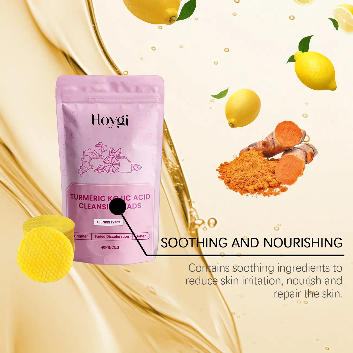 Turmeric Kojic Acid Cleansing Pads Daily Pores Cleaning Makeup Dead Skin Removal Oil Control Nourish Exfoliating Facial Sponge Peaceful Pleasures Health and Wellness
