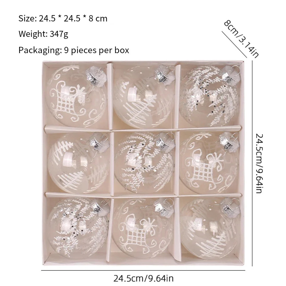 9-Piece Transparent PET Christmas Ball Ornaments Set – 8cm
