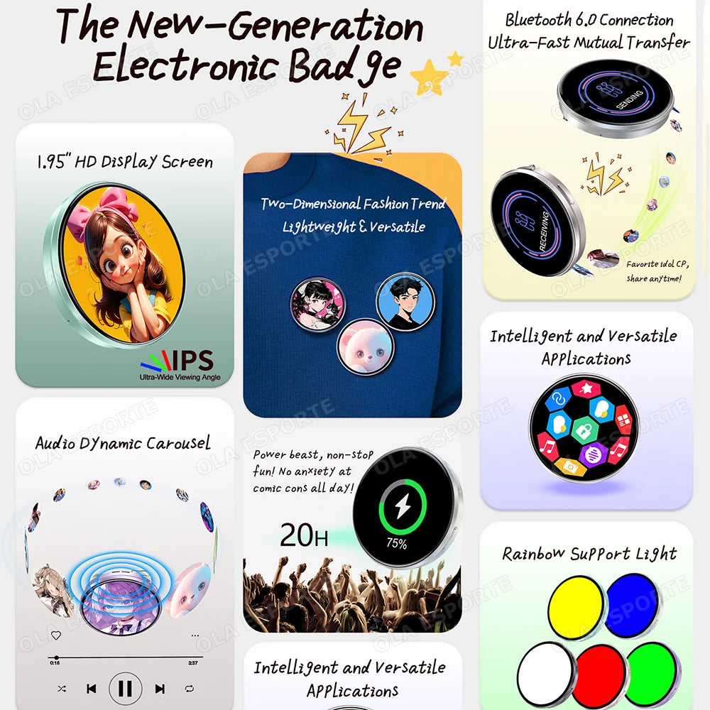 M3 Anime Smart Electronic Badge – 1.95" Touch Screen Bluetooth