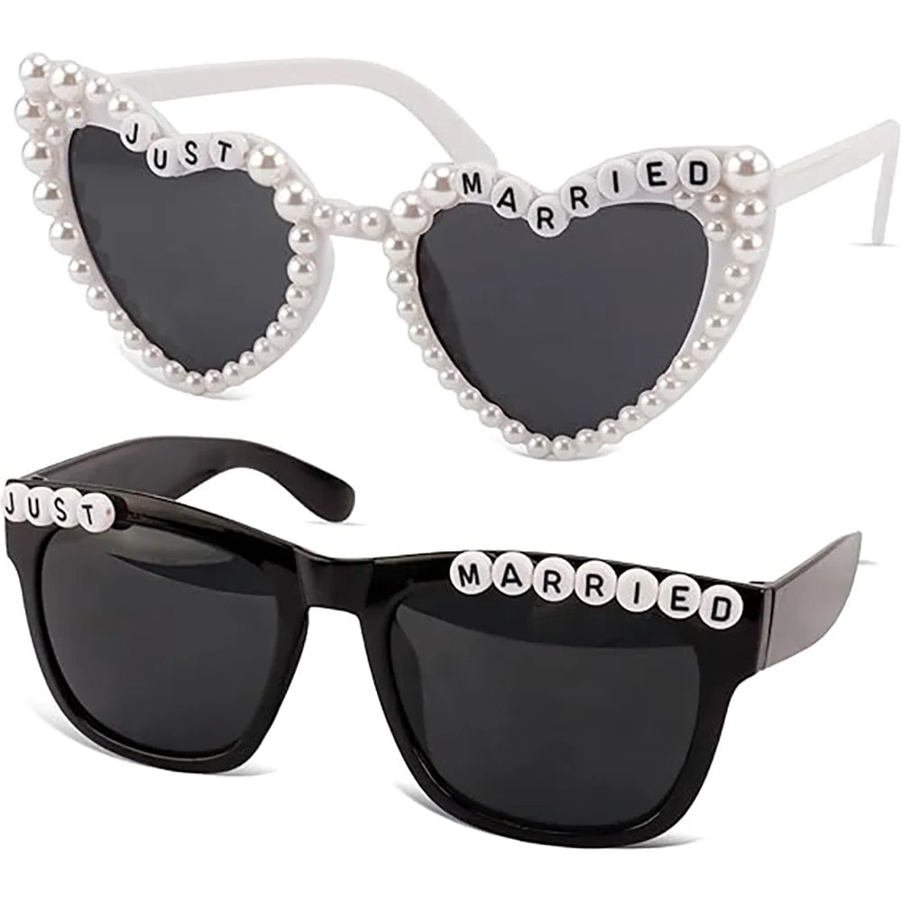Just Married Bride & Groom Glasses | Wedding Party Accessories Wedding Party Glasses Peaceful Pleasures Health and Wellness Sunglasses 2PCS 15X6cm