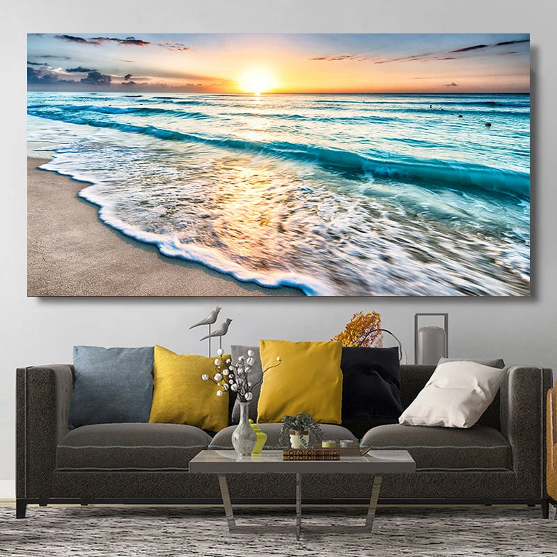 Natural Modern Seascape Wall Pictures Landscape Beach Sea Ocean Canvas Painting Wall Art Posters for Living Room Decor Cuadros Peaceful Pleasures Health and Wellness