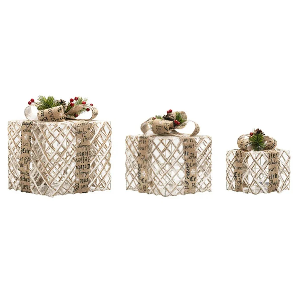 3-Piece Plush Light-Up Christmas Gift Box Set with Timer