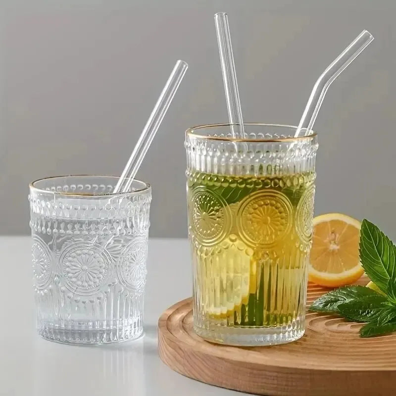 Reusable Heat-Resistant Glass Straws Set – 4 Straws + Cleaning Brush for Smoothies, Tea & Juice