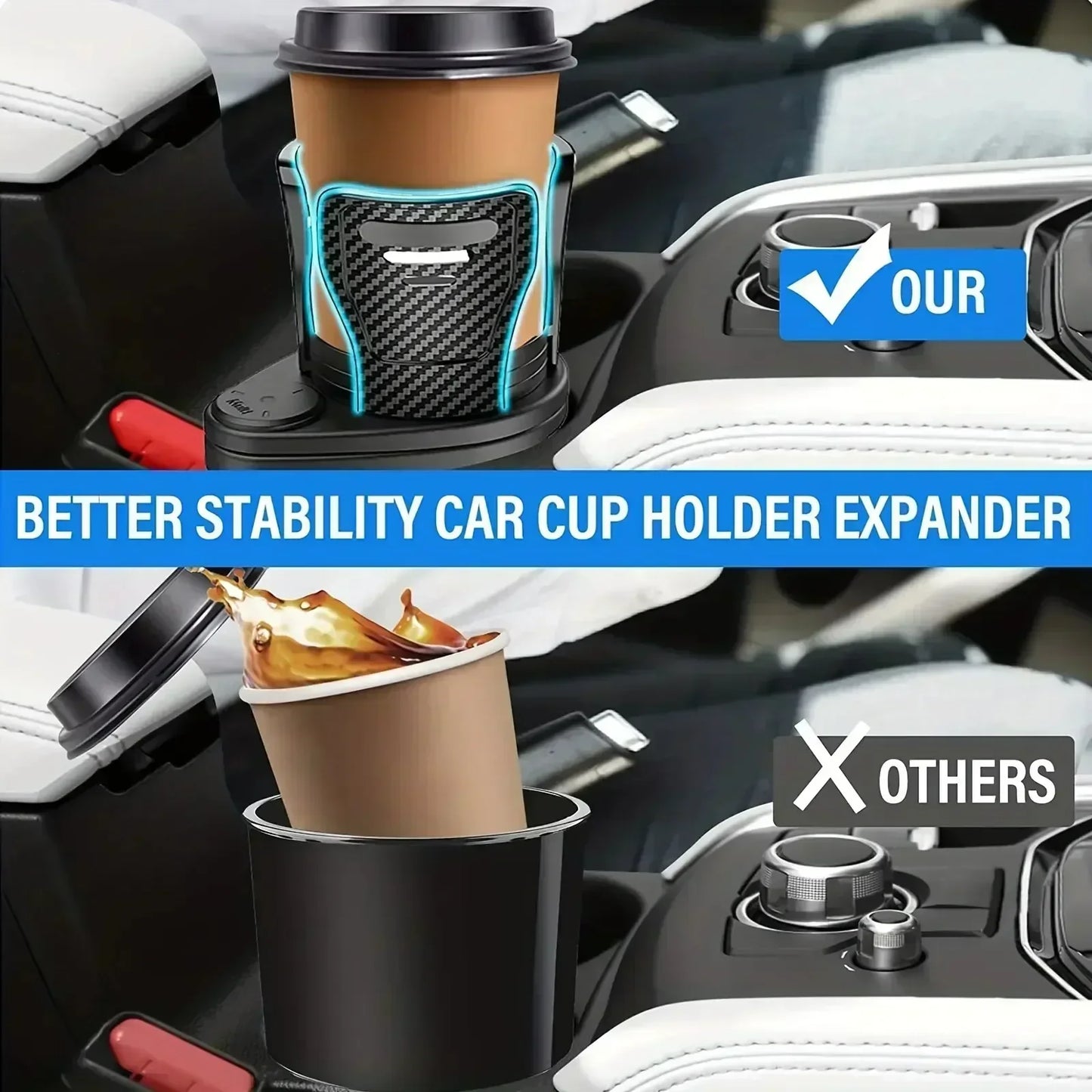 Adjustable Dual Car Cup Holder Mount with Phone Holder 360°