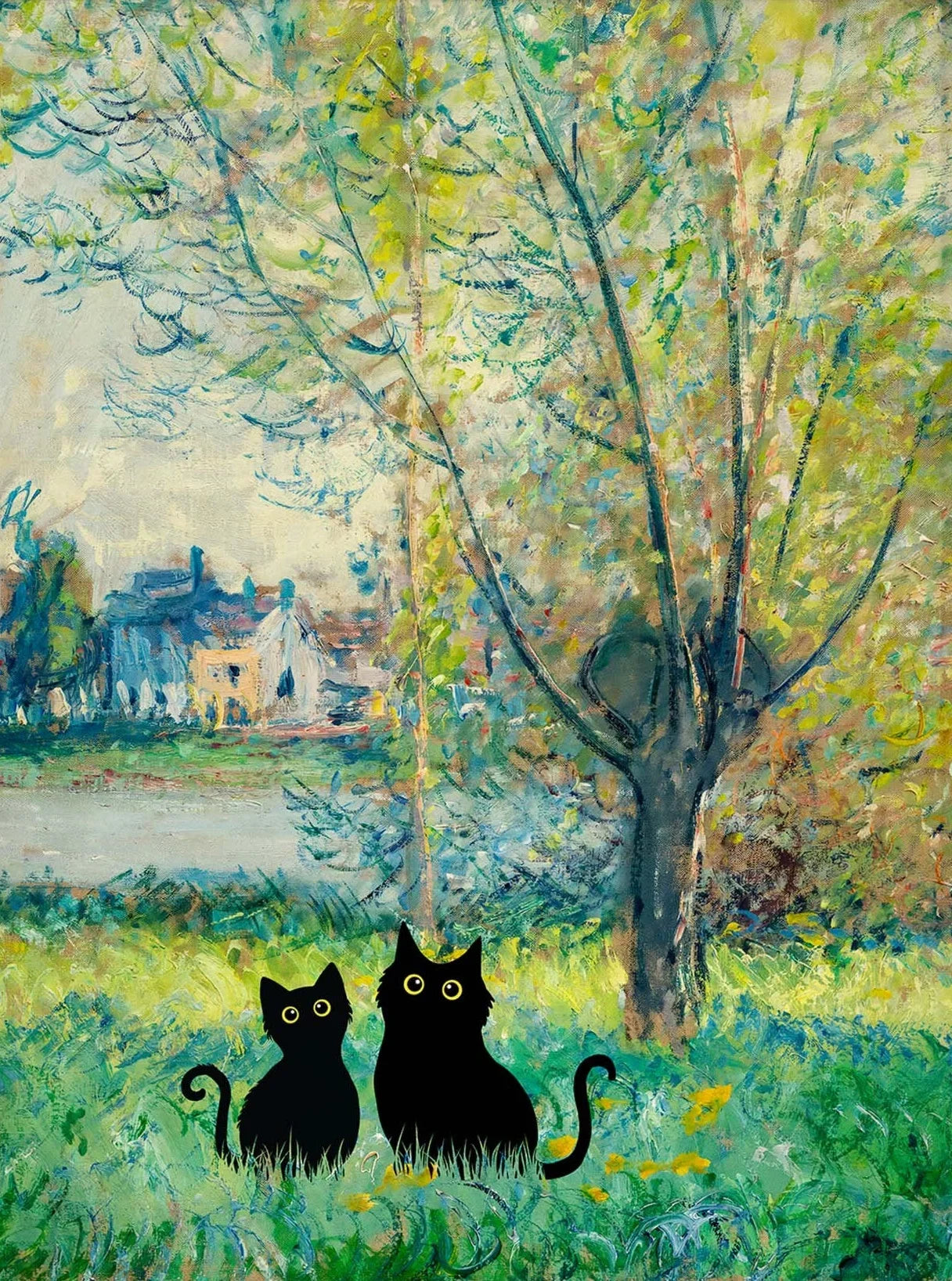 Monet Black Cat Lotus Pond Canvas Print | Wall Art Decor