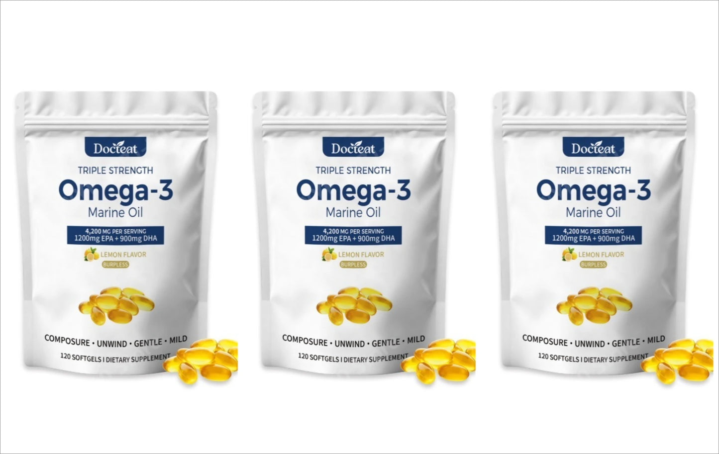 Omega-3 Marine Oil Softgels 1200mg | Lemon Flavor, 60 Count