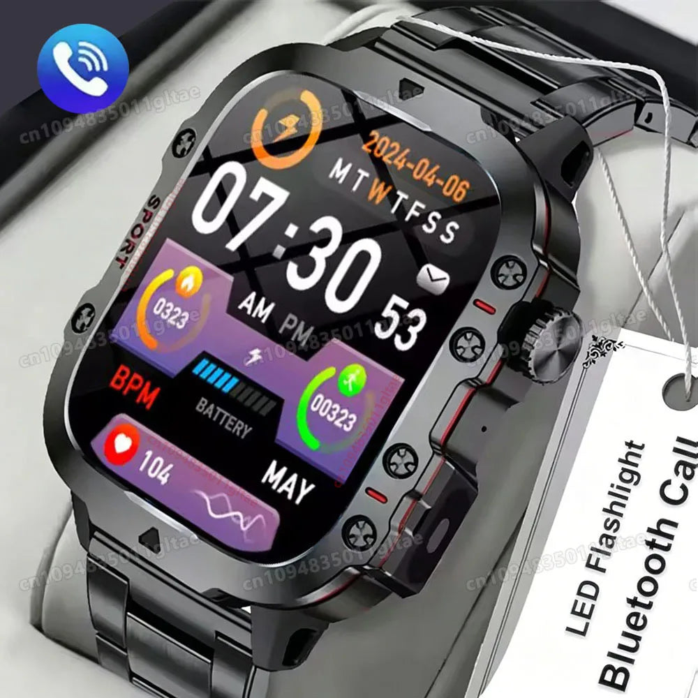 2026 New Men Smart Watch HD Bluetooth Call Sleep Heart Rate Health Monitoring Outdoor LED Flashlight Waterproof Sport Smartwatch Peaceful Pleasures Health and Wellness