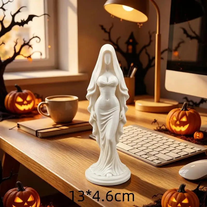 3D Printed Praying Angel Statue | White Gold Guardian Figurine