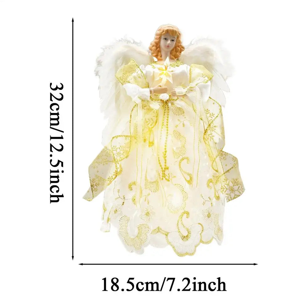 Christmas Tree Topper Angel Doll | Gold Holiday Figurine