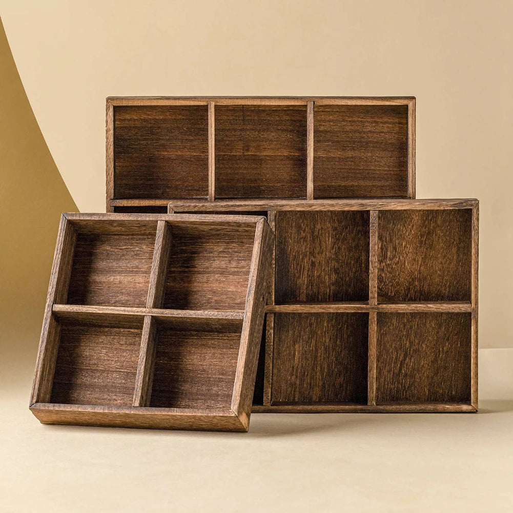 Food Tray Modern Retro Style Large Fruit Nut Platter Wood Nut Candies Serving Tray Multi Compartment Large Capacity Wood Tray Peaceful Pleasures Health and Wellness