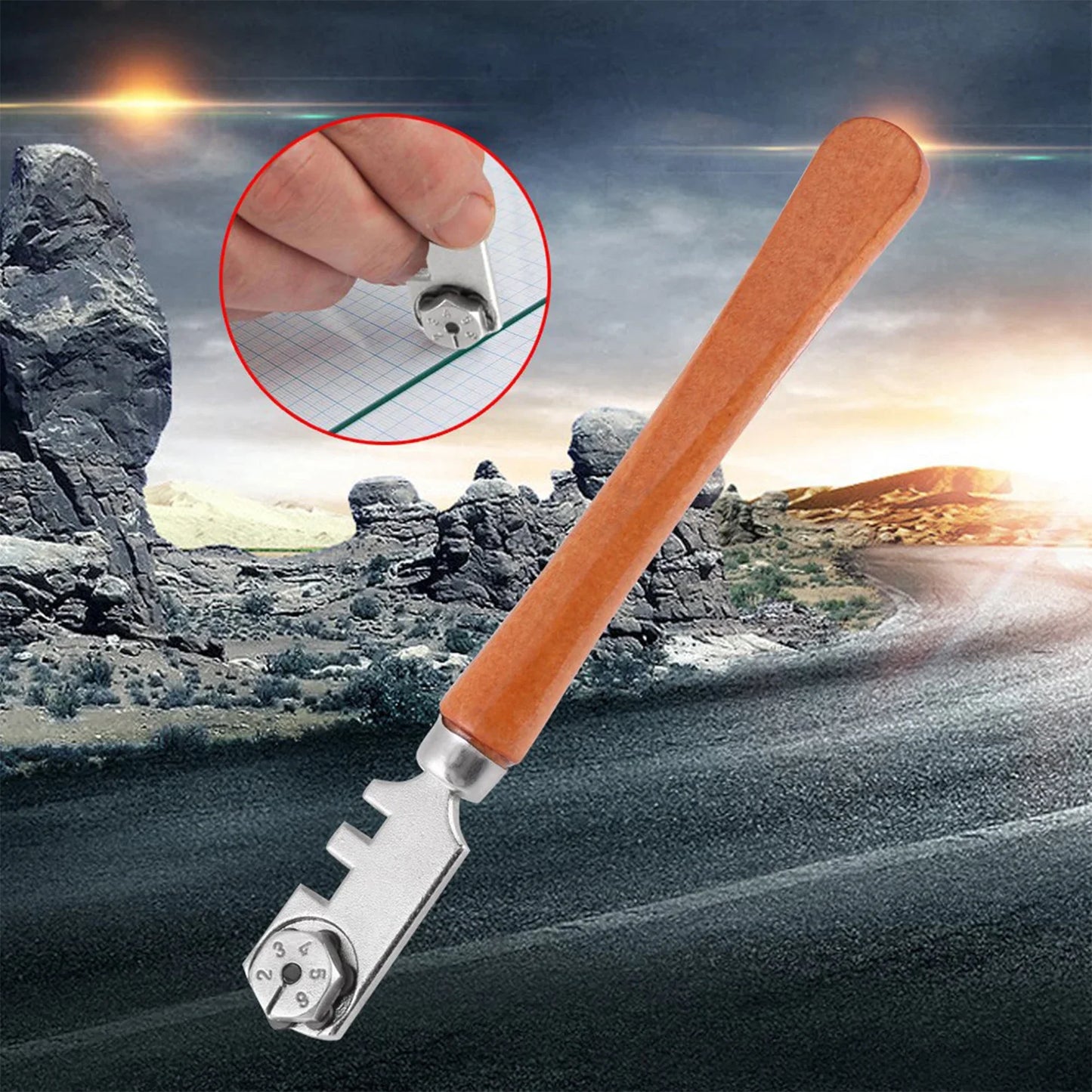 Professional Six Wheel Glass Cutter Craft Cutting Tool Wooden Handle