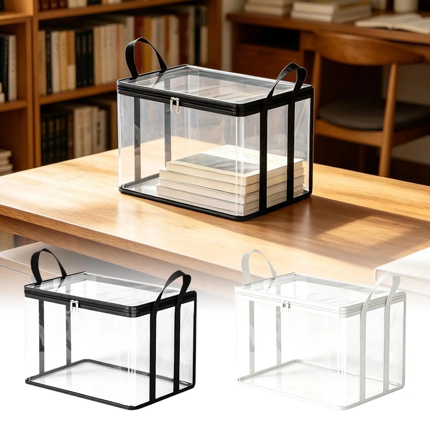 3-Pack Clear Zipper Storage Bags for Books, Media & Moving