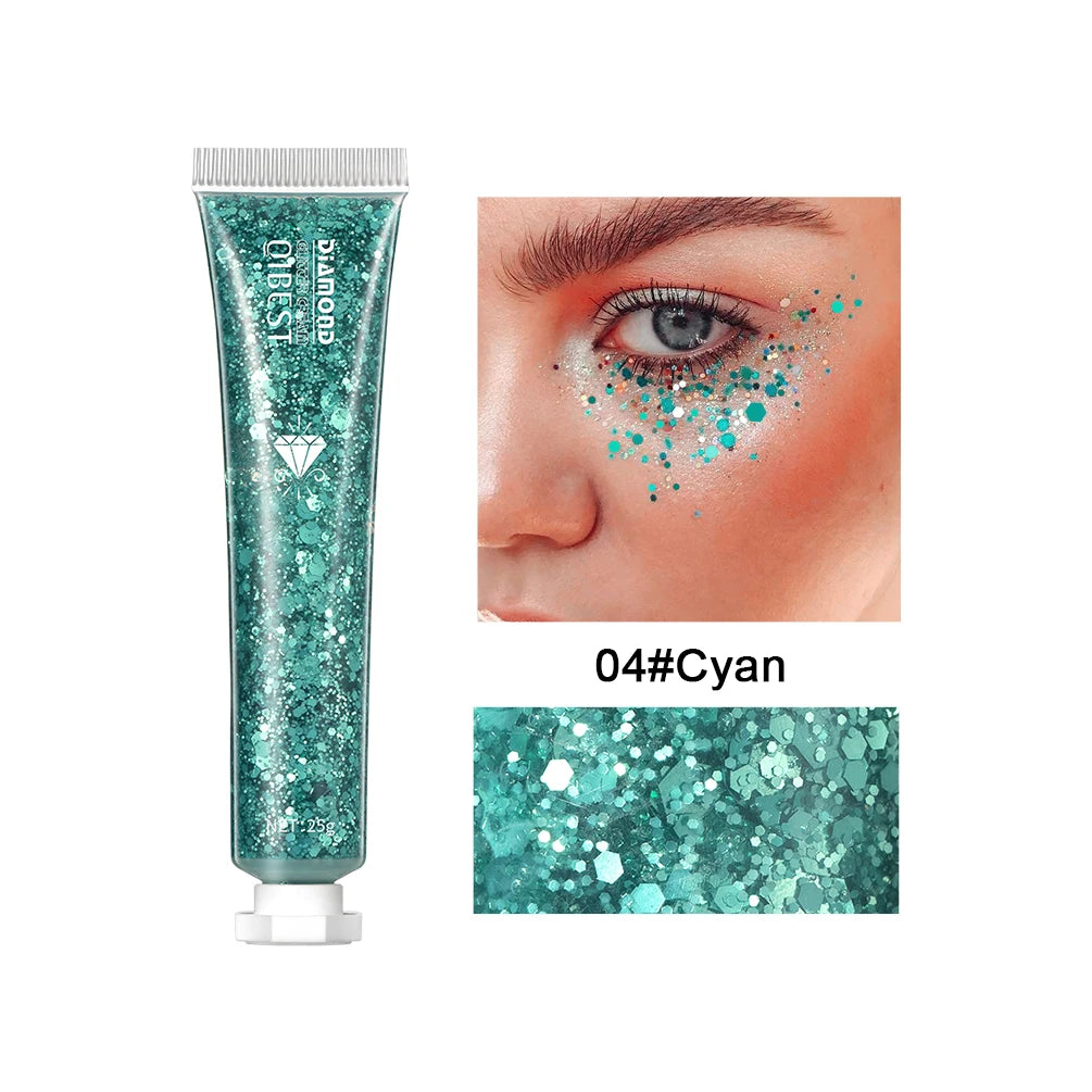 QIBEST Shimmer Highlighter Powder High Gloss Illuminator Powder Makeup For Face Lip Hair Body Highlight Makeup Glitter Gel Peaceful Pleasures Health and Wellness 04 Cyan