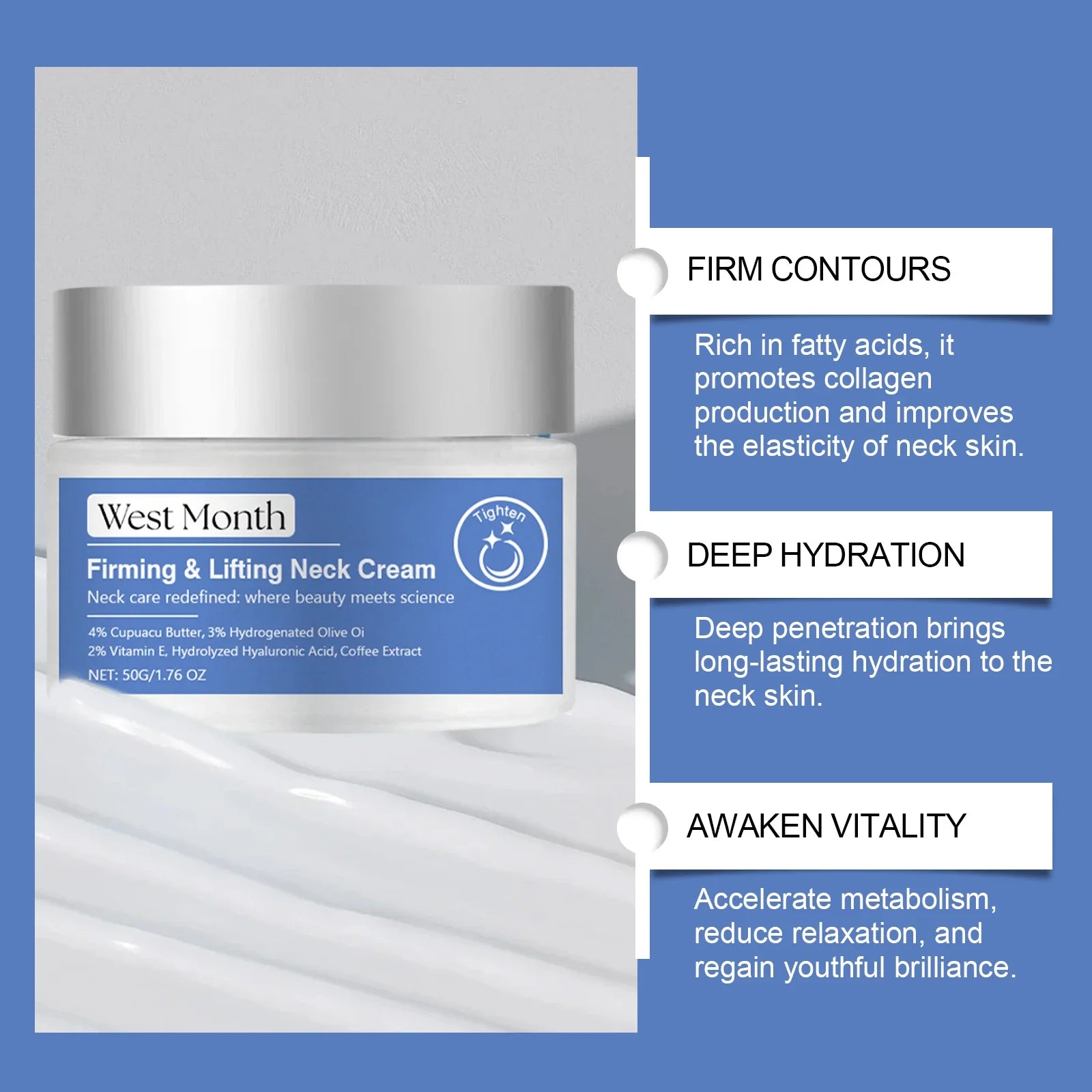 WEST MONTH Collagen Neck Cream – Anti-Wrinkle & Brightening Neck Firming Cream Oasis Select