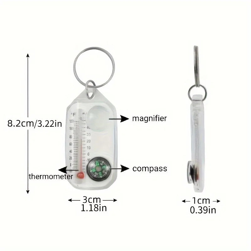 1 Keychain Compass Portable Mini Outdoor Thermometer Magnifying Glass