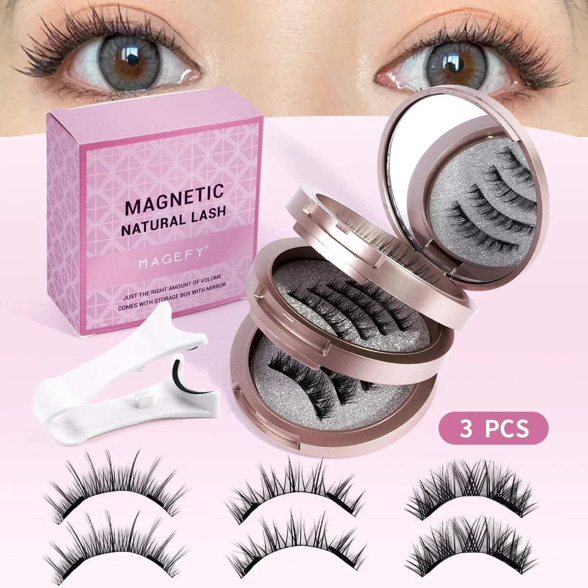 MAGEFY 3 Pairs Magnetic Eyelashes Glue Free with Applicator