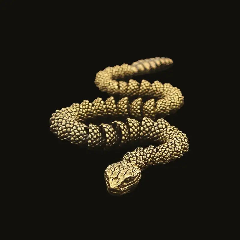 Articulated Brass Rattlesnake Sculpture 34cm | Movable Snake Decor