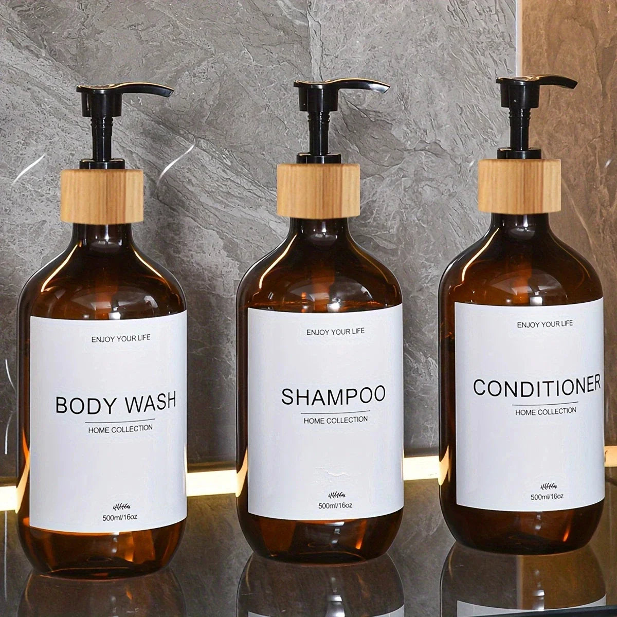 Refillable Shampoo & Body Wash Dispenser Set – 3×500ml Bottles