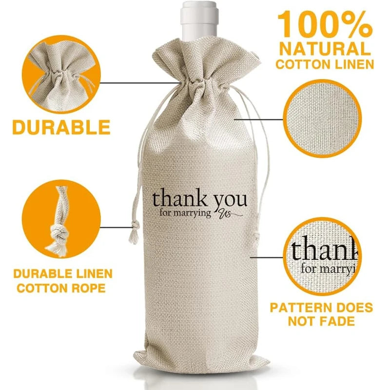 Thank You for Marrying Us Drawstring Wine Bag | Wedding Gift Wine Gift Bag Peaceful Pleasures Health and Wellness