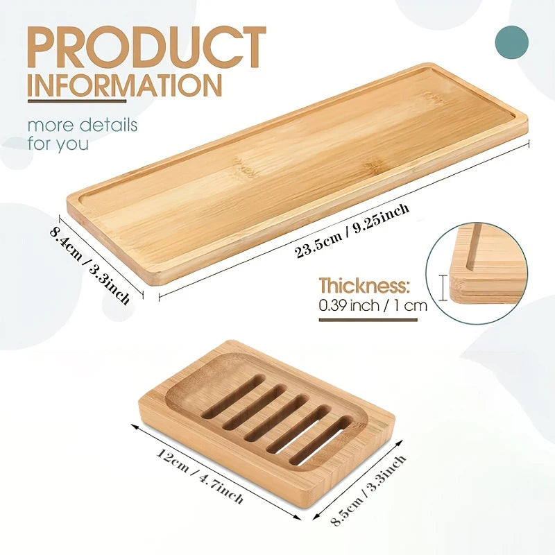 Bamboo Bathroom Accessories Set – 2-Piece Eco-Friendly Tray & Bar Soap Dish Holder