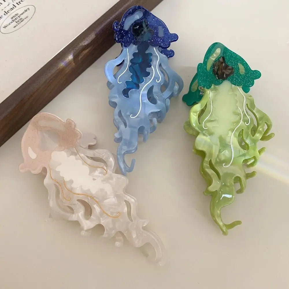 Shark & Jellyfish Acetate Hair Claw Clip – Marine Life Design