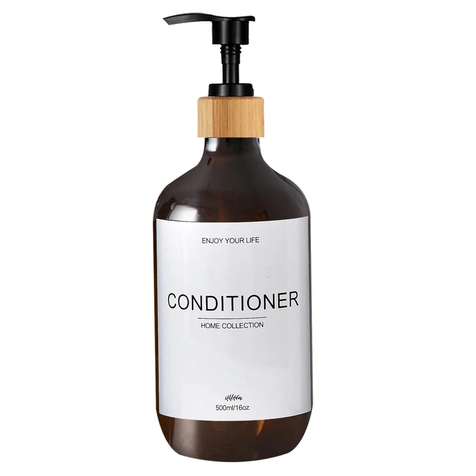500ml Shampoo Body Wash Conditioner Dispenser Bottle Bathroom Waterproof Pre-Labeled Refillable Shampoo Bottle Soap Container Peaceful Pleasures Health and Wellness B-Amber-conditioner 500ml