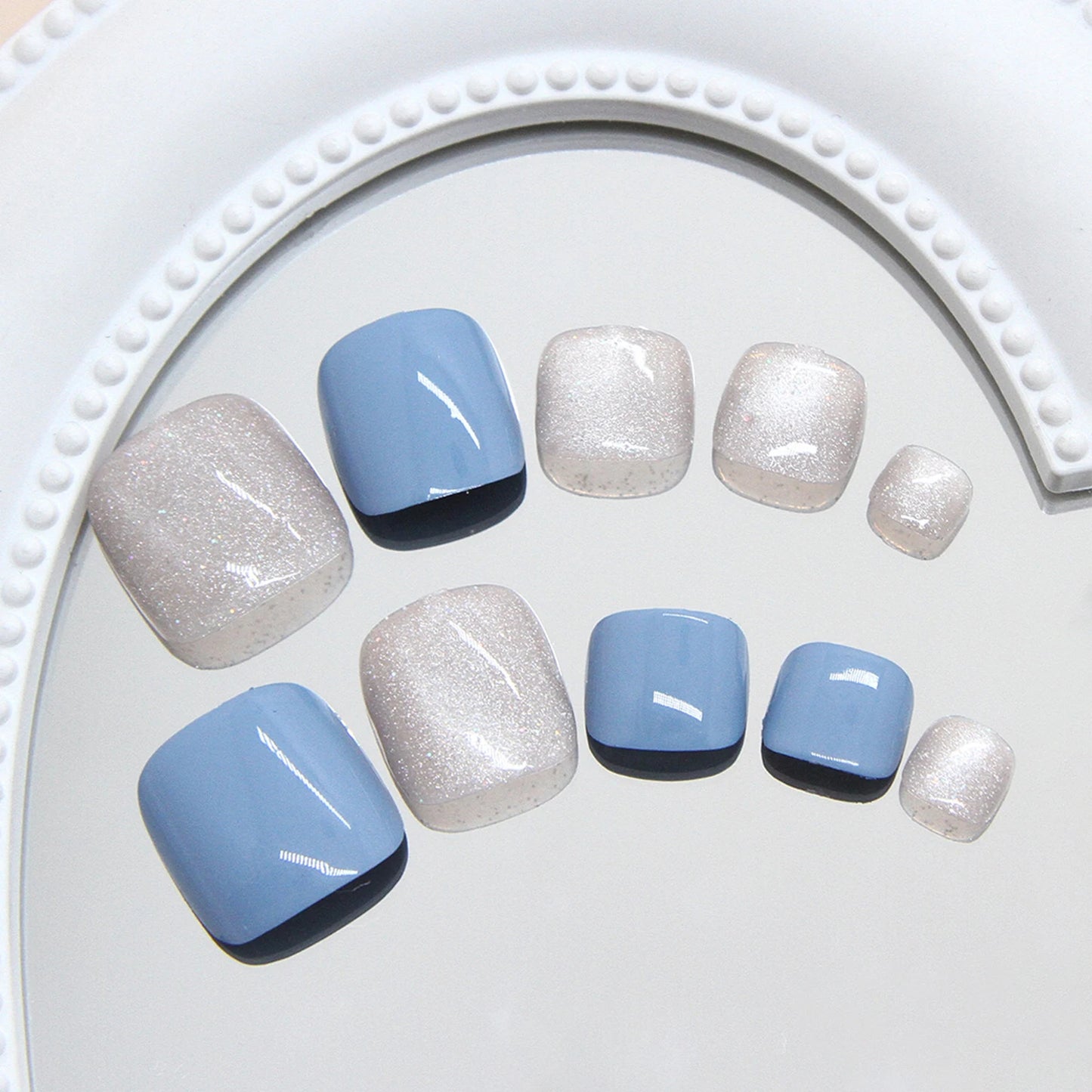 Blue Flash Cat's Eye Toe Nails 24pcs Detachable Ins Style False Feet Nails With Design Women Glitter Fashion Fake Nail Removable Peaceful Pleasures Health and Wellness