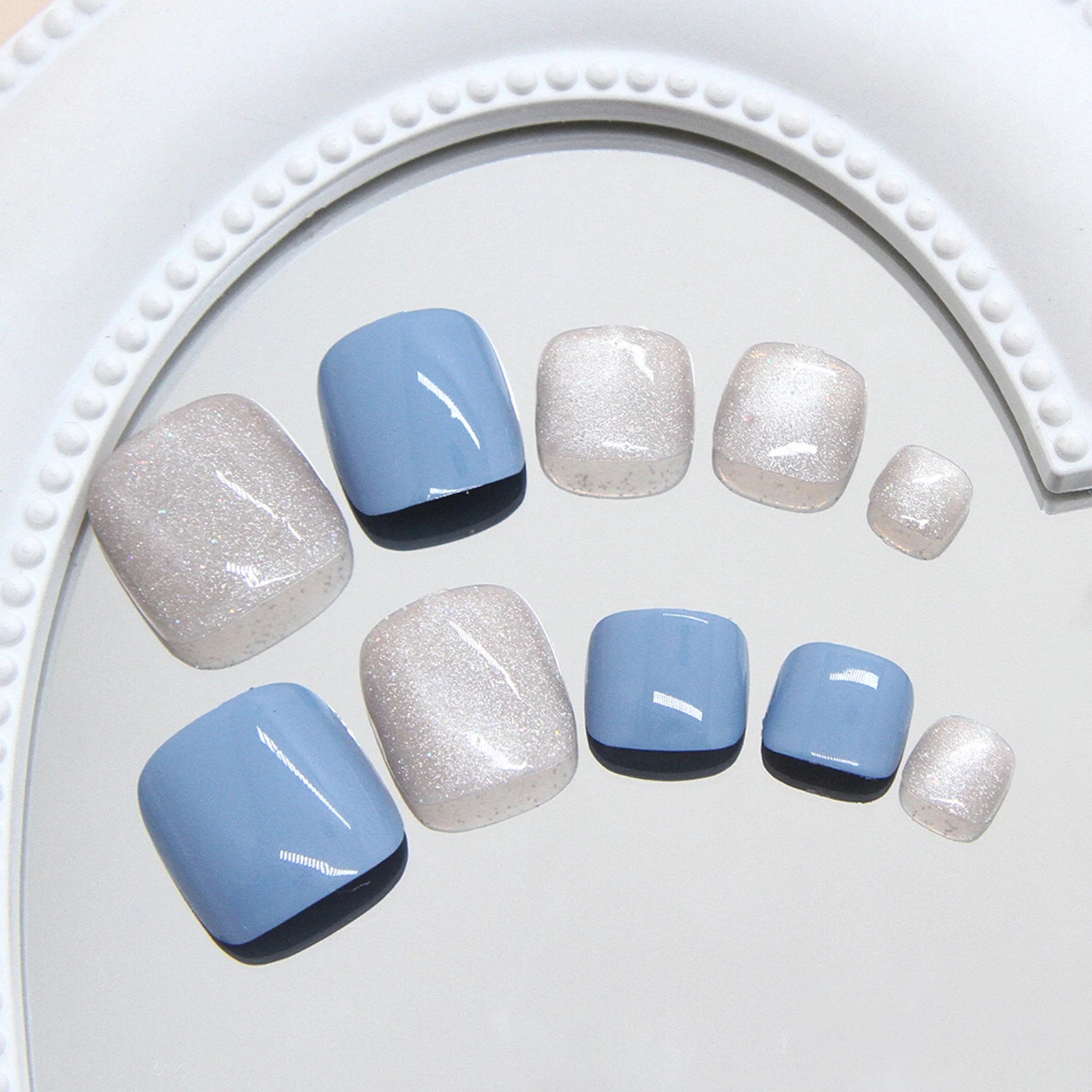 Blue Flash Cat's Eye Toe Nails 24pcs Detachable Ins Style False Feet Nails With Design Women Glitter Fashion Fake Nail Removable Peaceful Pleasures Health and Wellness