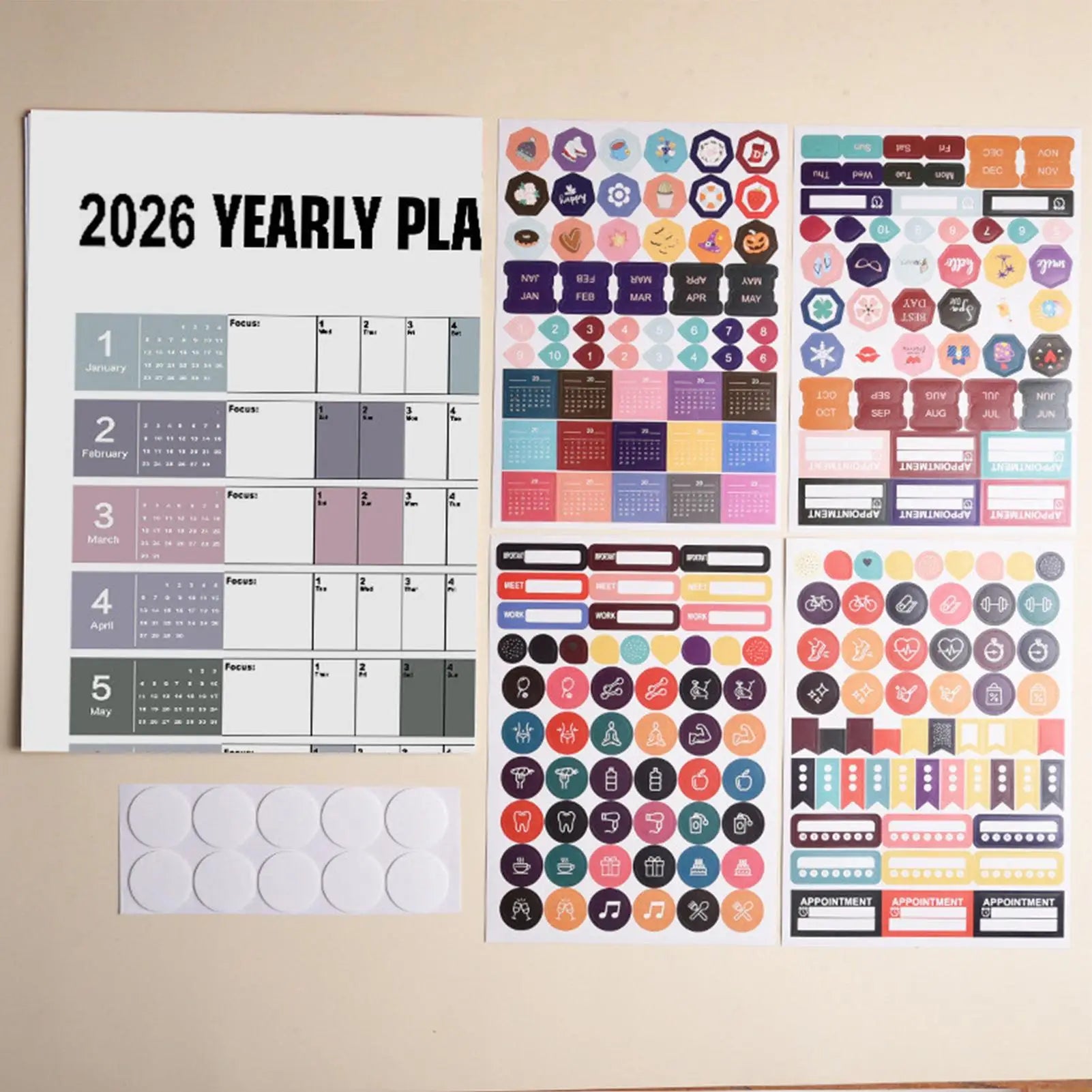 2026 Yearly Wall Calendar Poster with Stickers Large Planning Schedule Home Office Organization Time Management Tool Peaceful Pleasures Health and Wellness